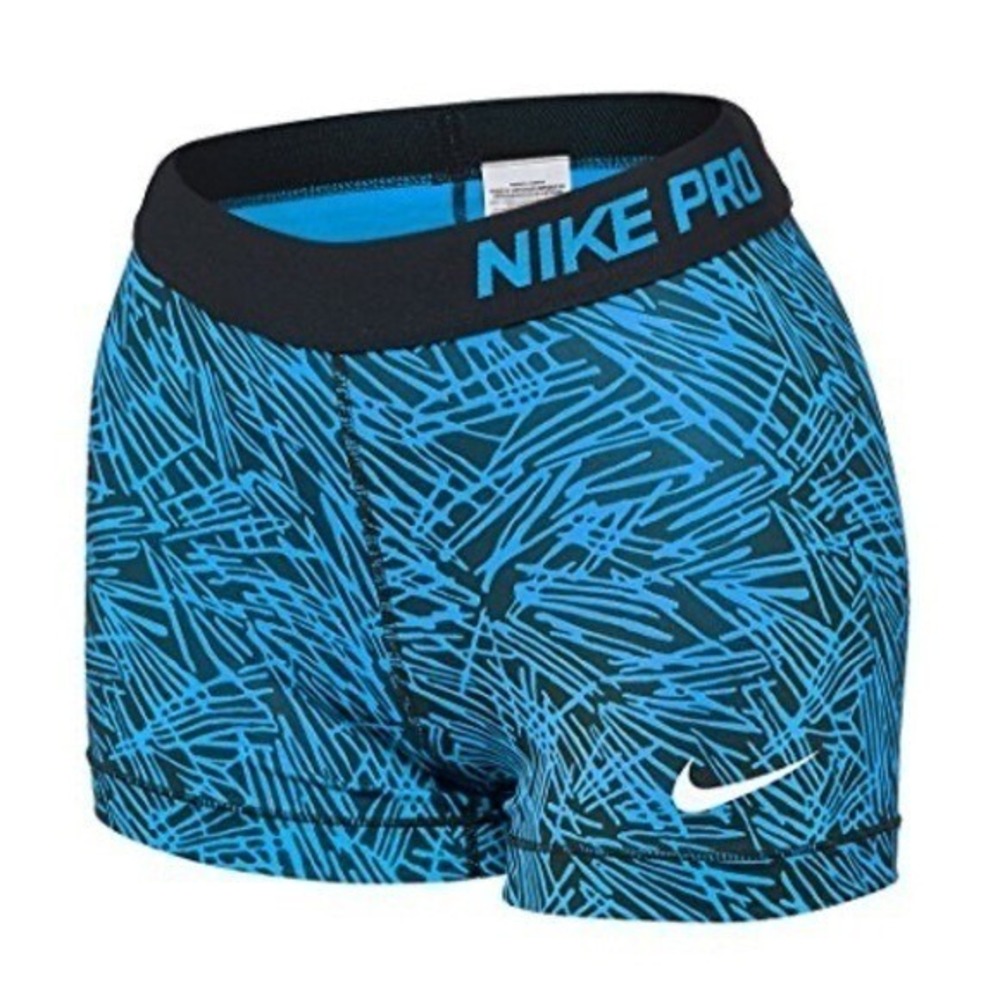 Nike Pro Logo Blue 3" Graphic Shorts Compression Black Gym Dry Fit Workout Small